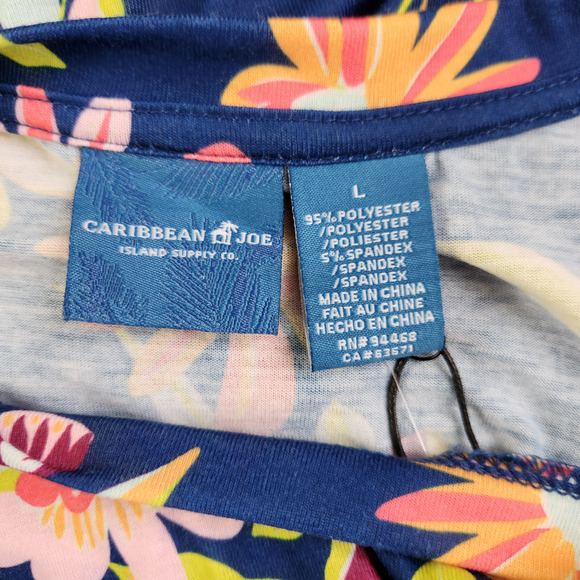 Caribbean Joe Women's Large Blue Floral Blouse 3/4 Sleeves Tie Detail NWT Cruise - Picture 14 of 15